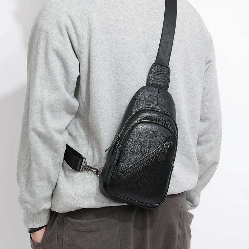 Men’s Genuine Leather Sling Bag – Casual Crossbody Chest Pack
