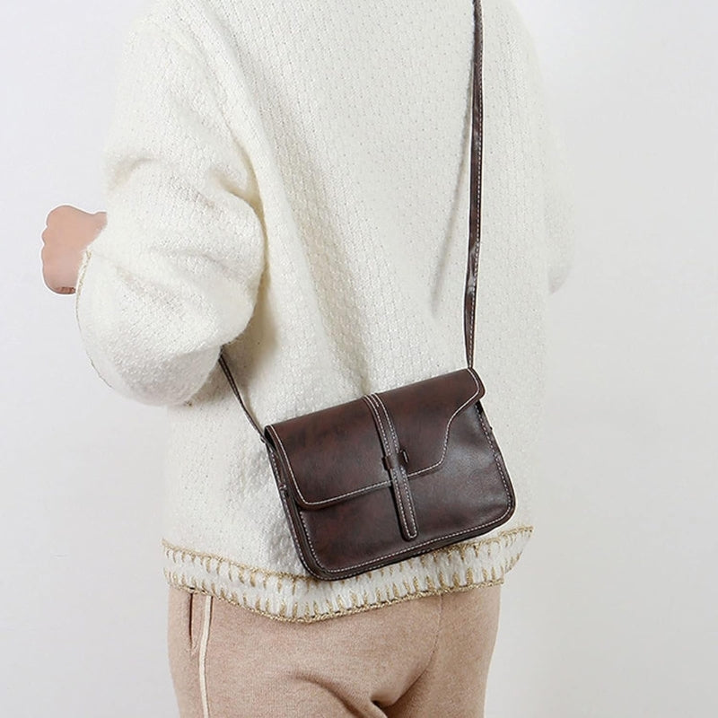 Vintage Leather Crossbody Shoulder Bag - Retro Minimalist Messenger Bags