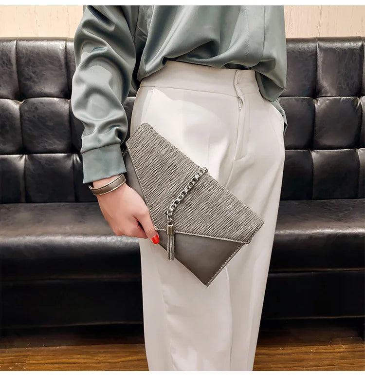 PU leather Tassels ladies Women Shoulder Bag - Envelope Clutches Purse