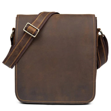 Handmade Crazy Horse Leather Messenger Bag - Retro Men Leather Bags
