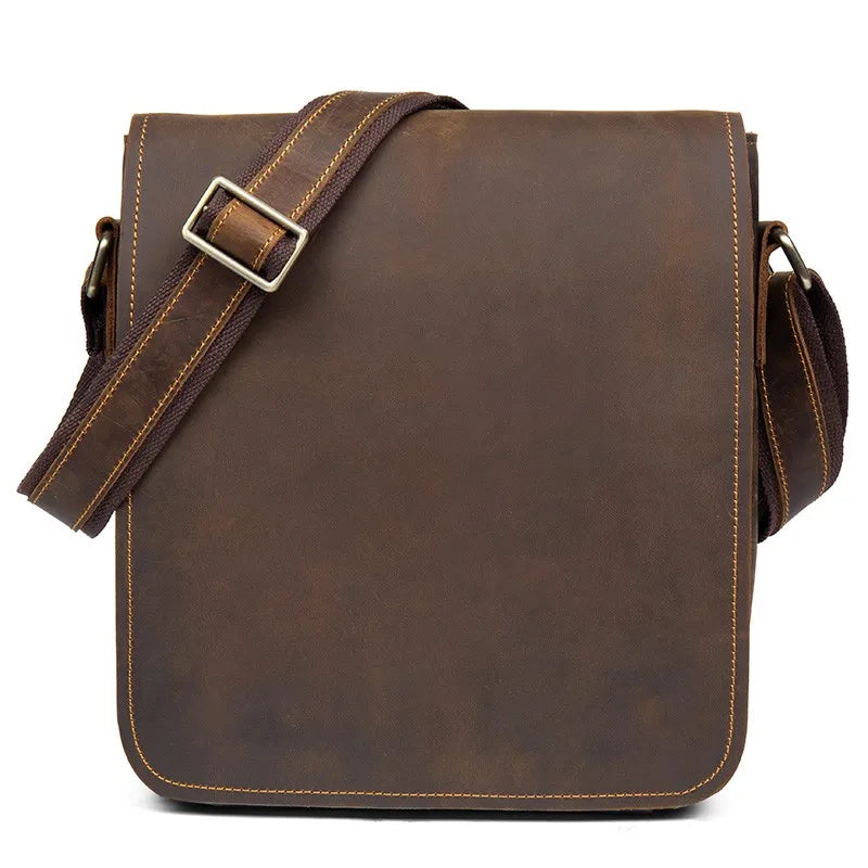 Handmade Crazy Horse Leather Messenger Bag - Retro Men Leather Bags