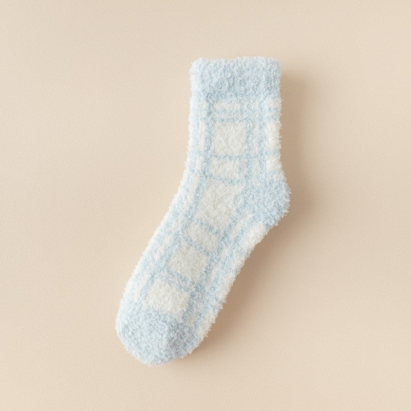 Plaid Pattern Coral Fleece Women's Socks