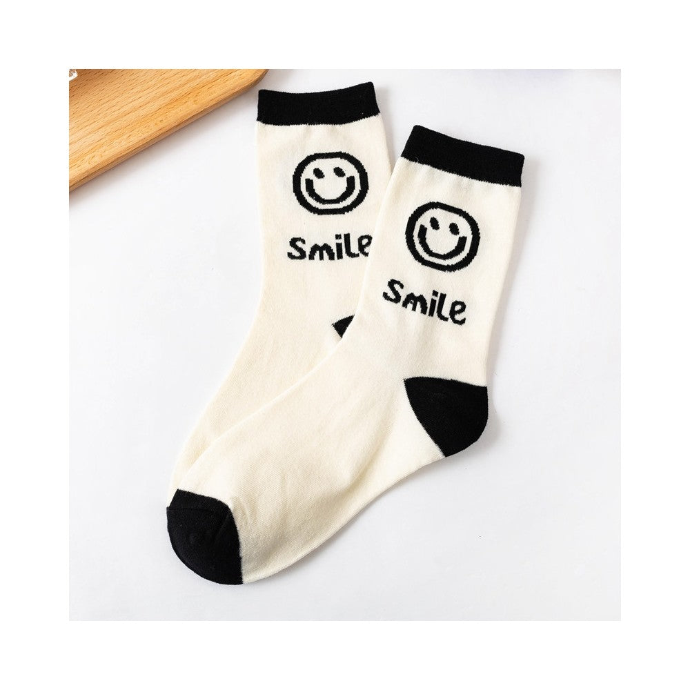 Cute Cartoon Smile Face  Medium Tube Cotton Socks