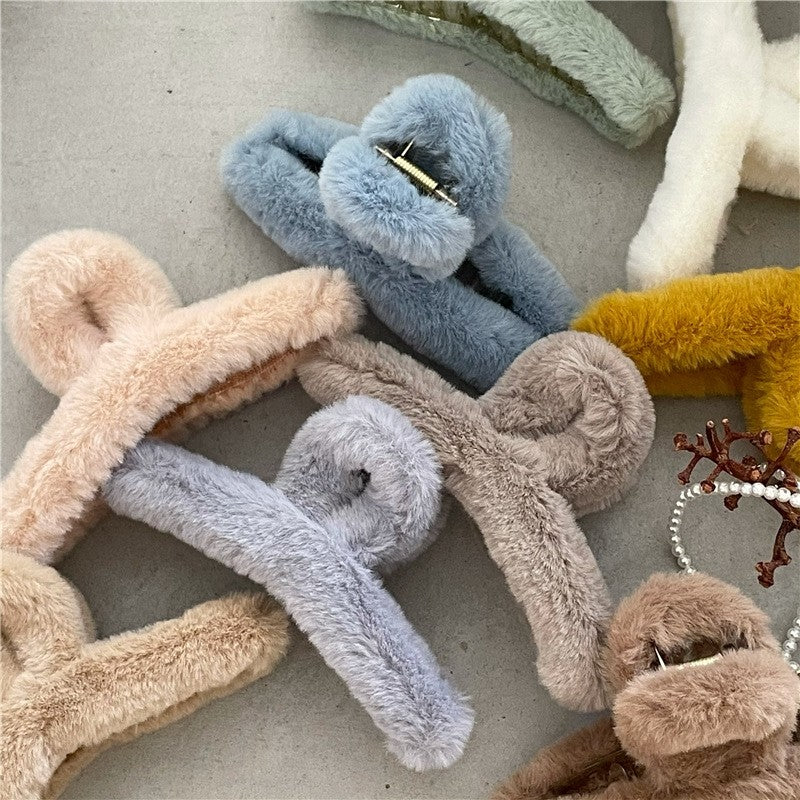 Solid Color Furry Hair Claw Clip