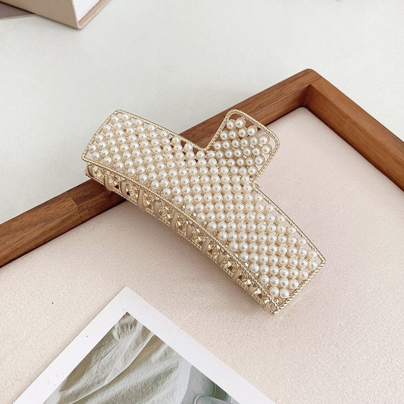 Metal Pearl Rhinestone Hair Claw Clip