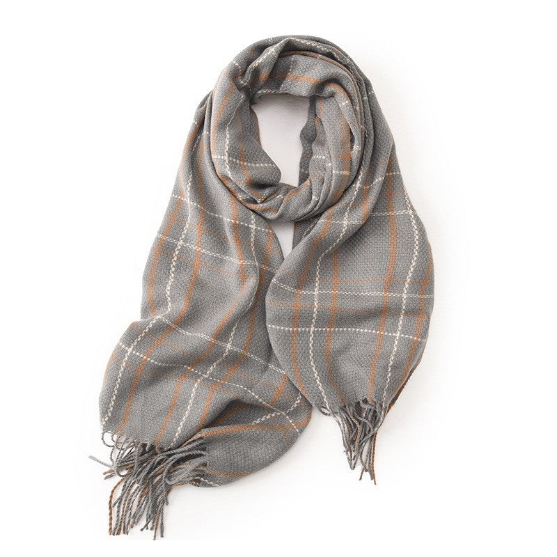 Contrast Color Plaid Tassel Thickened Dourble-Side Warm Shawl Scarf