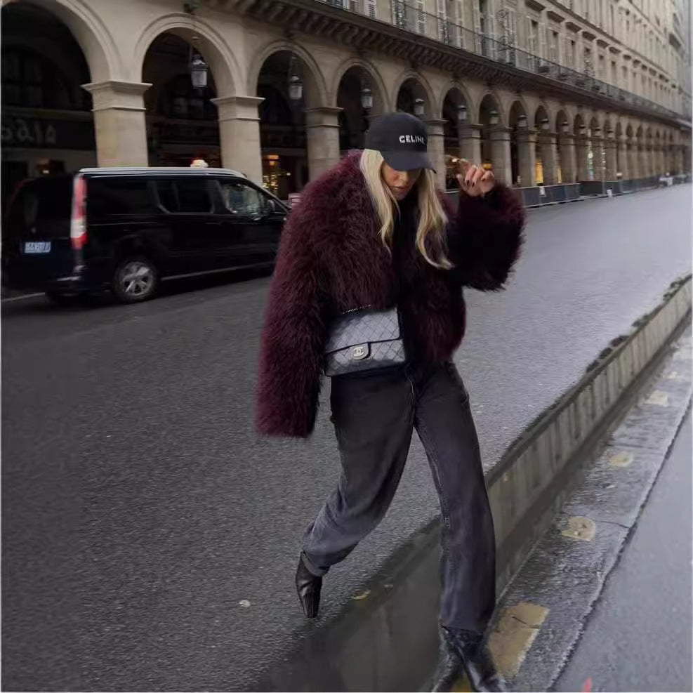 Stylish Short Eco-Friendly Faux Fur Jacket