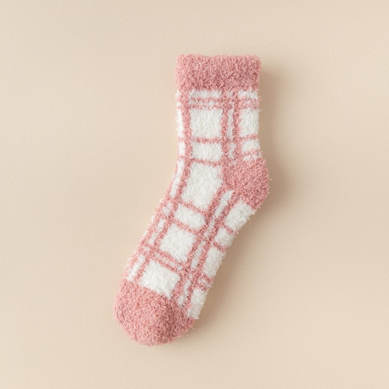 Plaid Pattern Coral Fleece Women's Socks