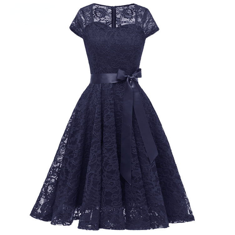 Elegant Short Sleeves Midi Lace Dresses-Dresses-Free Shipping at meselling99