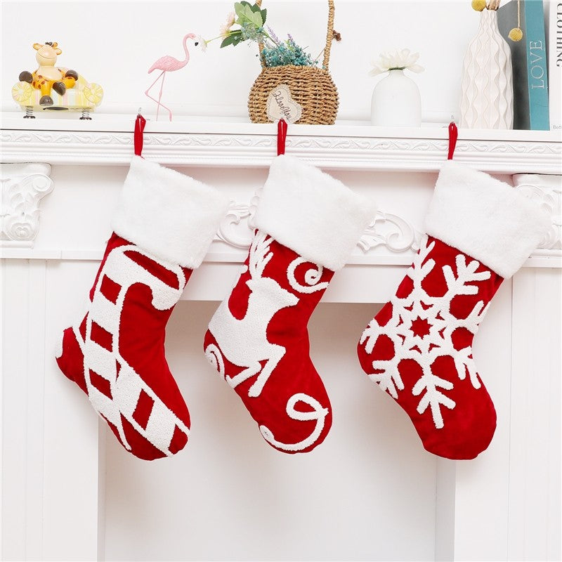 Large Embroidered Snowflake Elk Socks Gift Bag Christmas Decoration