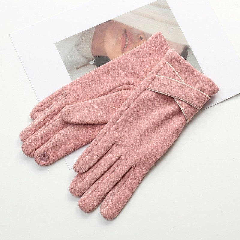 Ladies Cashmere Touchscreen Finger Embroidered Gloves