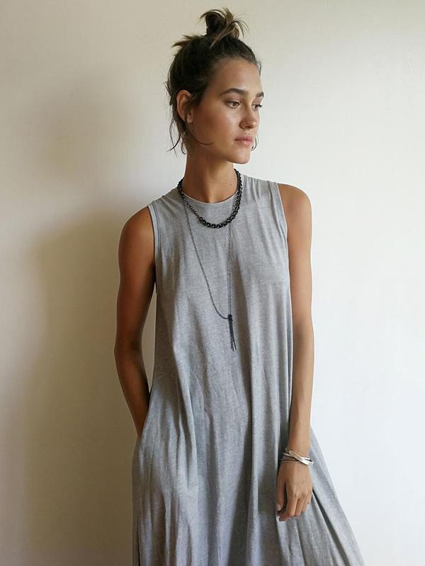 Simple Solid Sleeveless Round-neck Long Dress-Maxi Dress-Free Shipping at meselling99