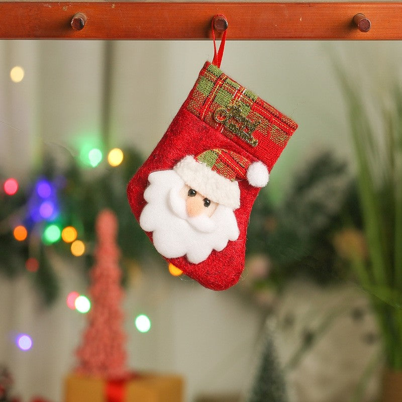 Kids Cute Cartoon Patchwork Christmas Sock Gift Bag