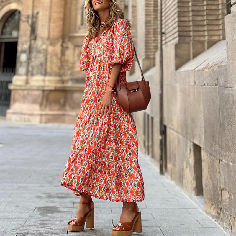Loose Floral Print Midi Dress