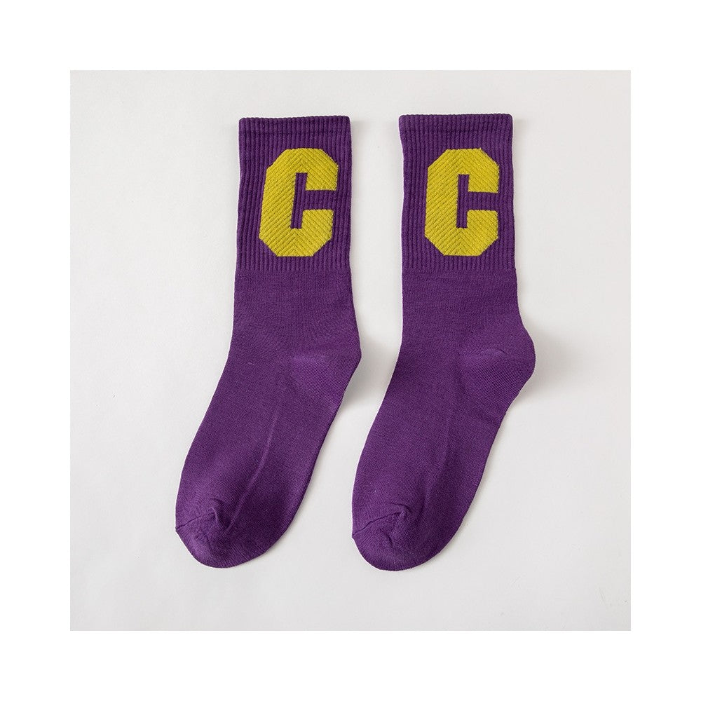 Solid Color Capital Letter C Casual Socks