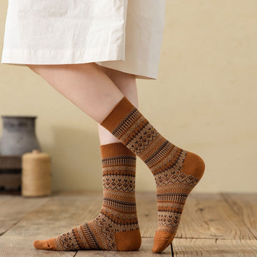 Retro Ethnic Style Contrast Color Cotton Socks