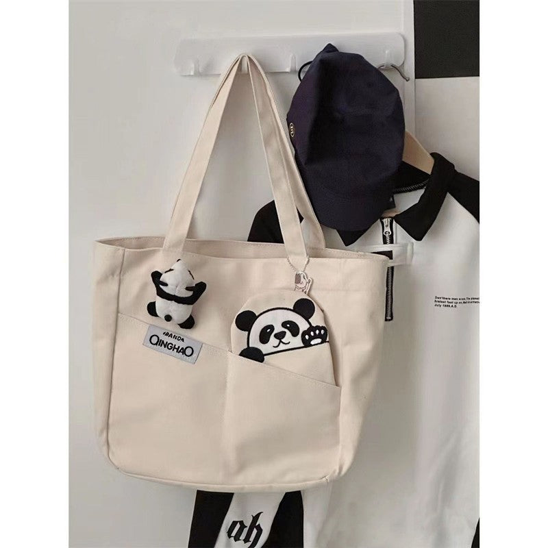 Large Capacity Canvas Shoulder Bag With Cute Cartoon Print