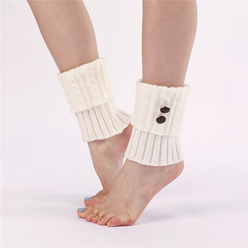 Short Knit Leg Warmers With 8-Button Twisted Cable Knit