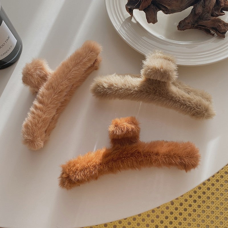 Large Solid Furry Hair Claw Clip