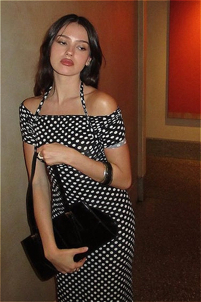 Sexy Polka Dot Halter Neck Bodycon Maxi Dress