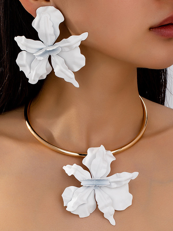 Flower Shape Drop Earrings + Necklaces Accessories