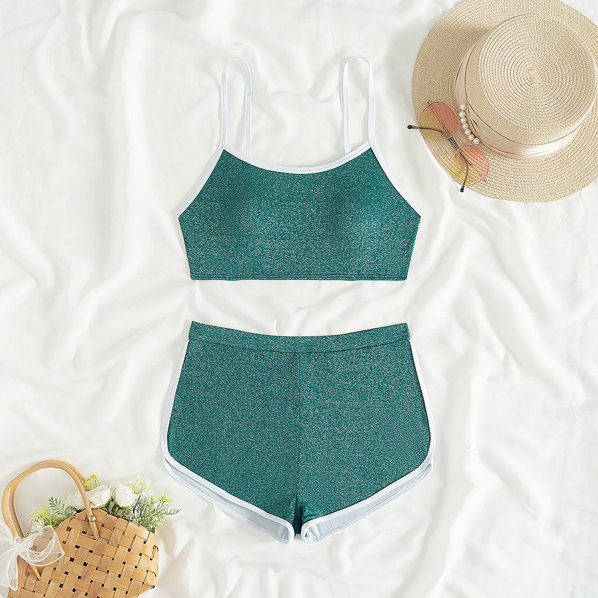 New Bikini Set Women's Two-Piece Swimsuit Gold Silk Fabric
