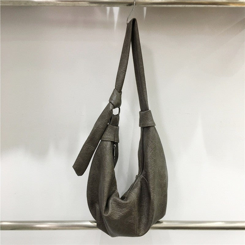 Vintage Soft Leather Wrinkle Dumpling Bag Large Capacity