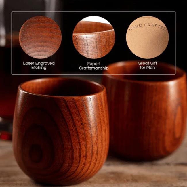 Large Capacity Wooden Mug Whiskey Glass 120ml 2pcs/Set