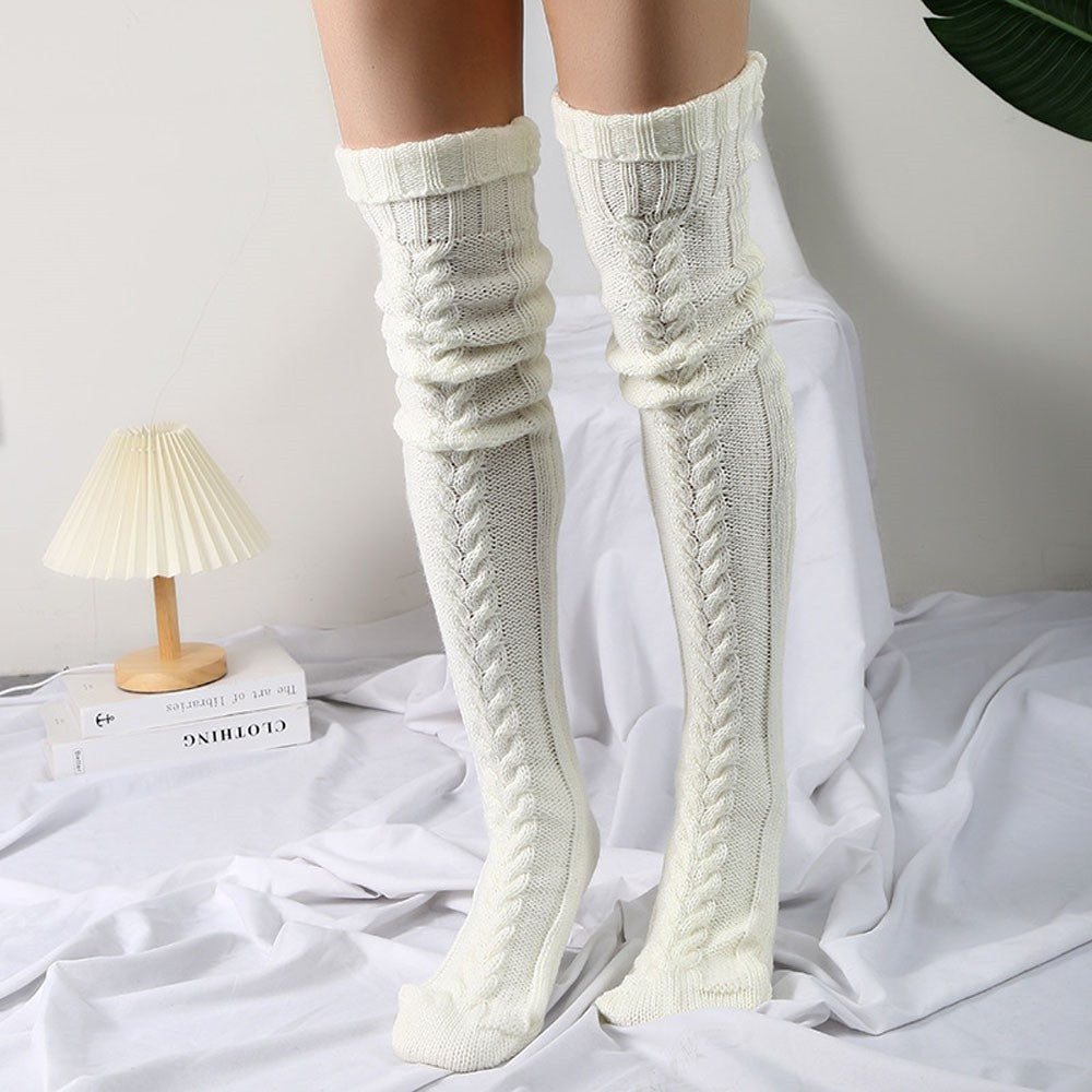 Solid Color Knitted Thigh High Stockings Socks