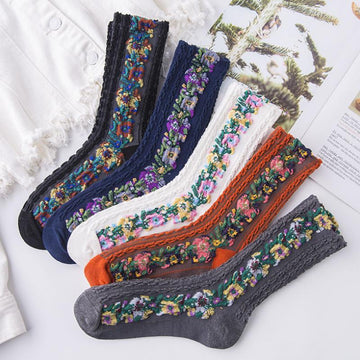 Laceup Embroidered Floral Socks