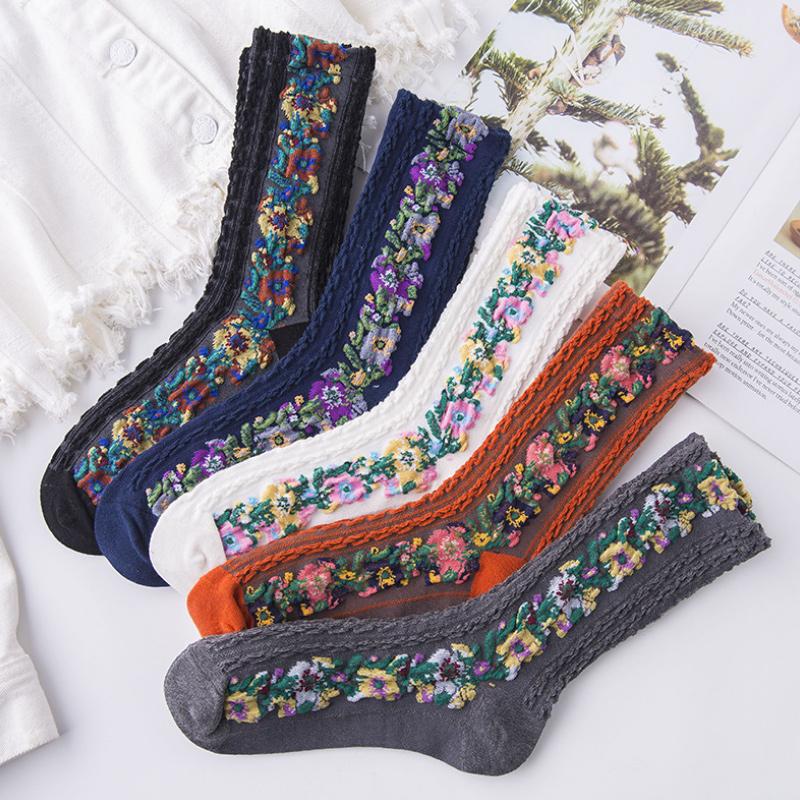 Laceup Embroidered Floral Socks