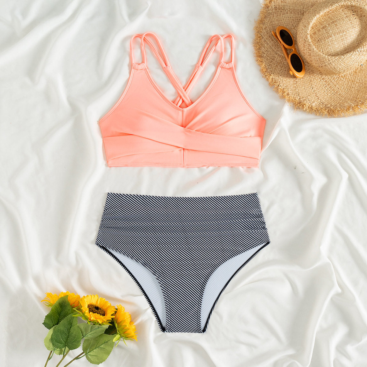 New Cross Strap High Waist Bikini Set
