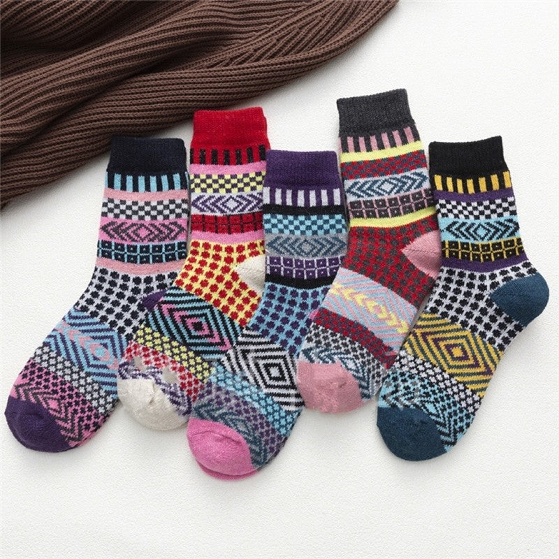 Breathable Casual Thick Print Wool Sock(A Set Of Five Pairs)