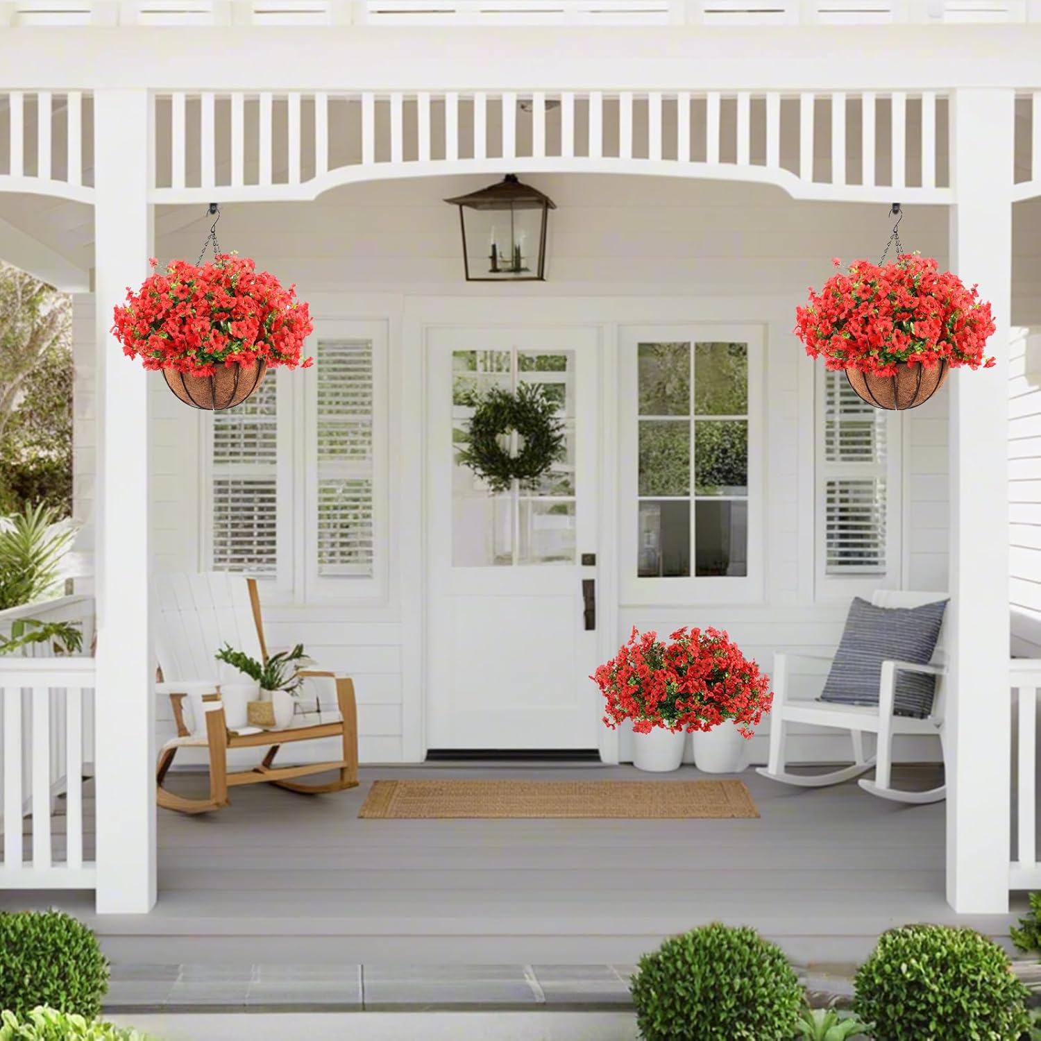 2 Pack Artificial Hanging Flowers with Baskets