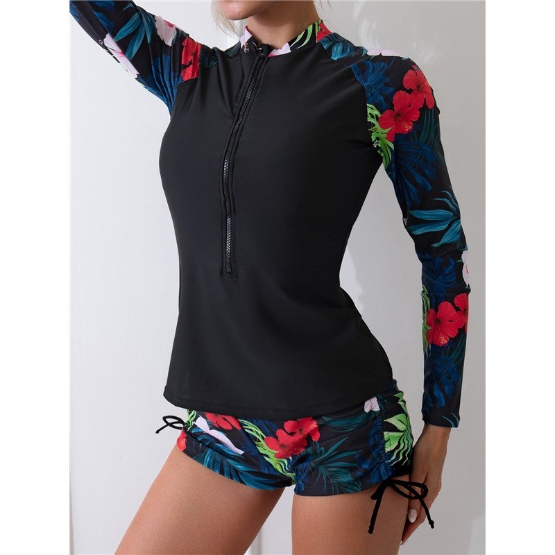 Women's Two-Piece Swimsuit With Front Zipper Long Sleeve
