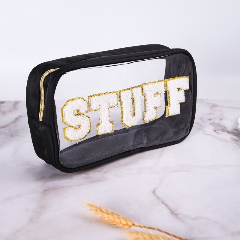 Waterproof PVC Clear Letter Embroidery Makeup Bag