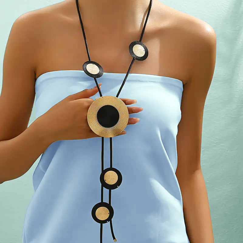 Metal Round Sunflower Decoration Y-Shaped Necklace Exaggerated Style Luxury Retro Body Chain Personality