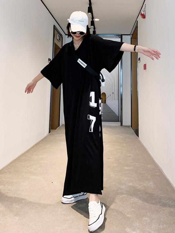 Meselling99 Original Letter Printed Split-Side Dress-Maxi Dress-Free Shipping at meselling99