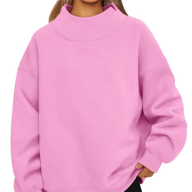 Solid Color High Neck Fleece/Non-Fleece Sweatshirt