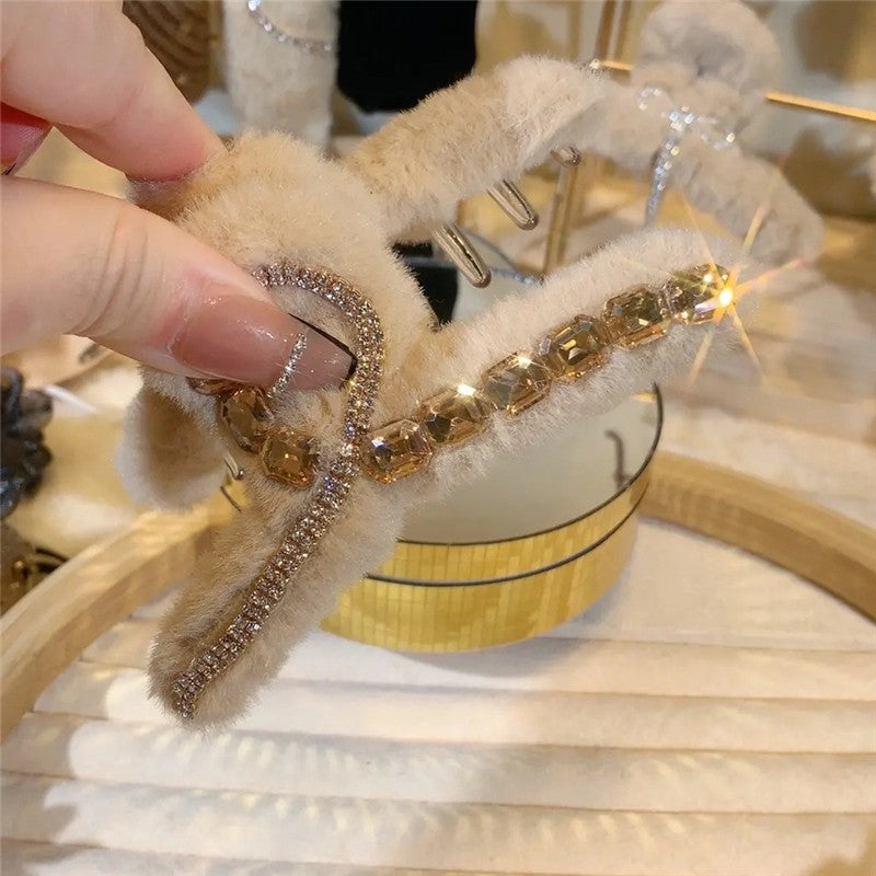 Rhinestone Furry Large Claw Clip