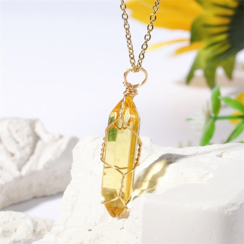 Copper Wire Hexagonal Prism Pendant Necklace