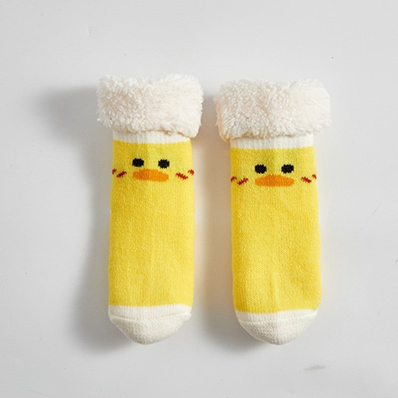 Kids Cute Cartoon Fleece Lining Thick Warm Indoor Socks
