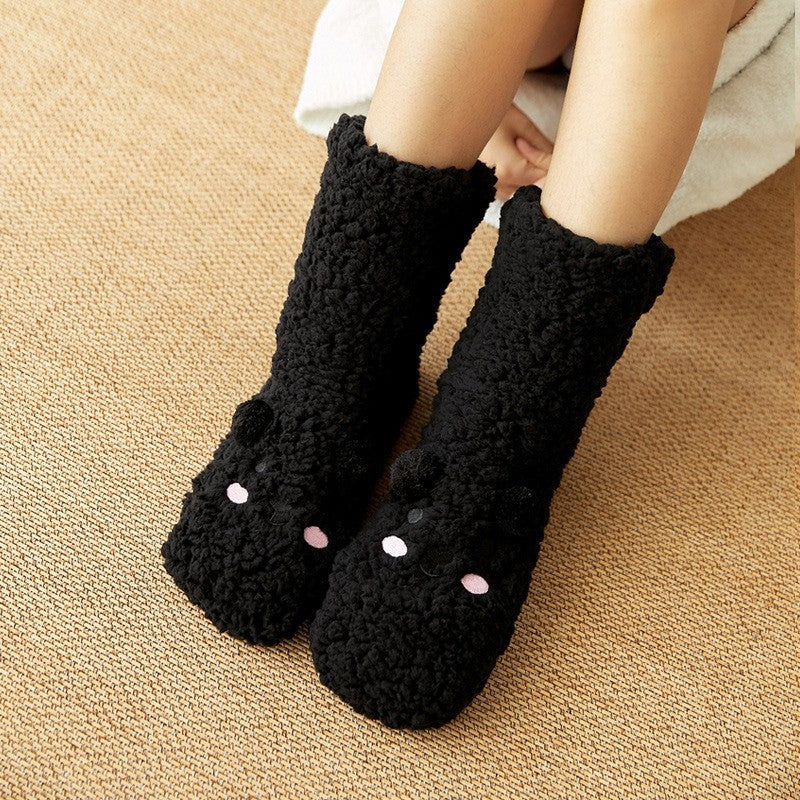 Adults Cute Cartoon Bear Coral Fleece Thick Warm Homewear Socks