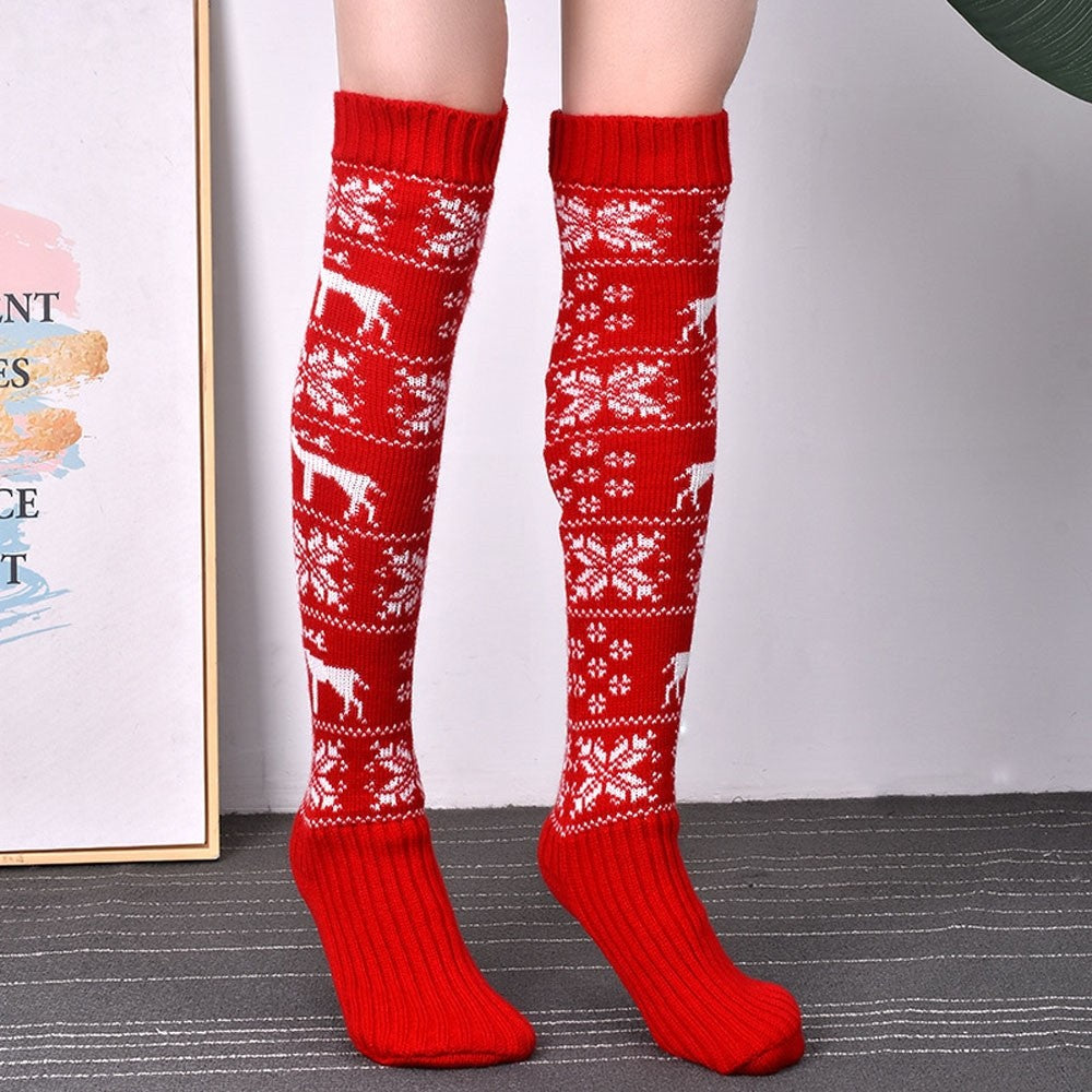 Knee Over Jacquard Knitted Warm Thickened Stockings Socks