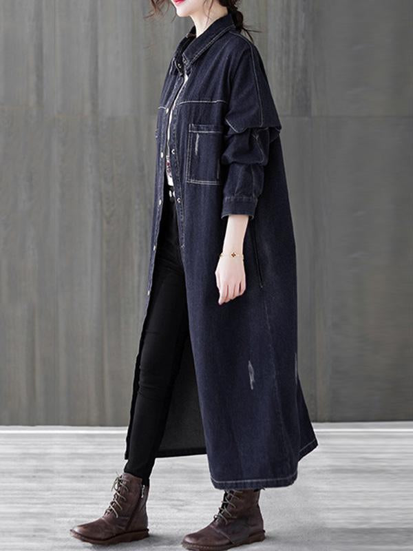 Original Denim Lapel Shirt Dress-Midi Dress-Free Shipping at meselling99