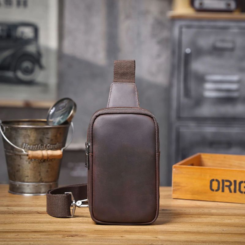 Vintage Full Grain Leather Sling Bag for Men – Premium Crossbody Chest Bag