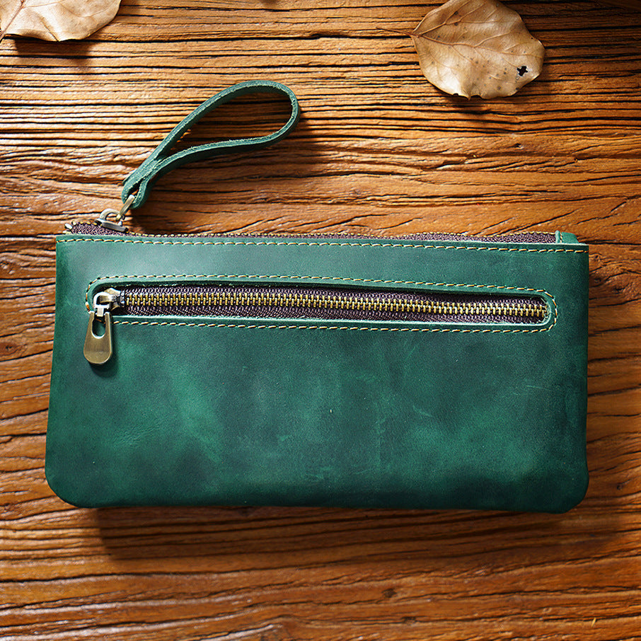 Retro Crazy Horse Leather Pencil Case - Creative Portable Hand Grip Buggy Bag