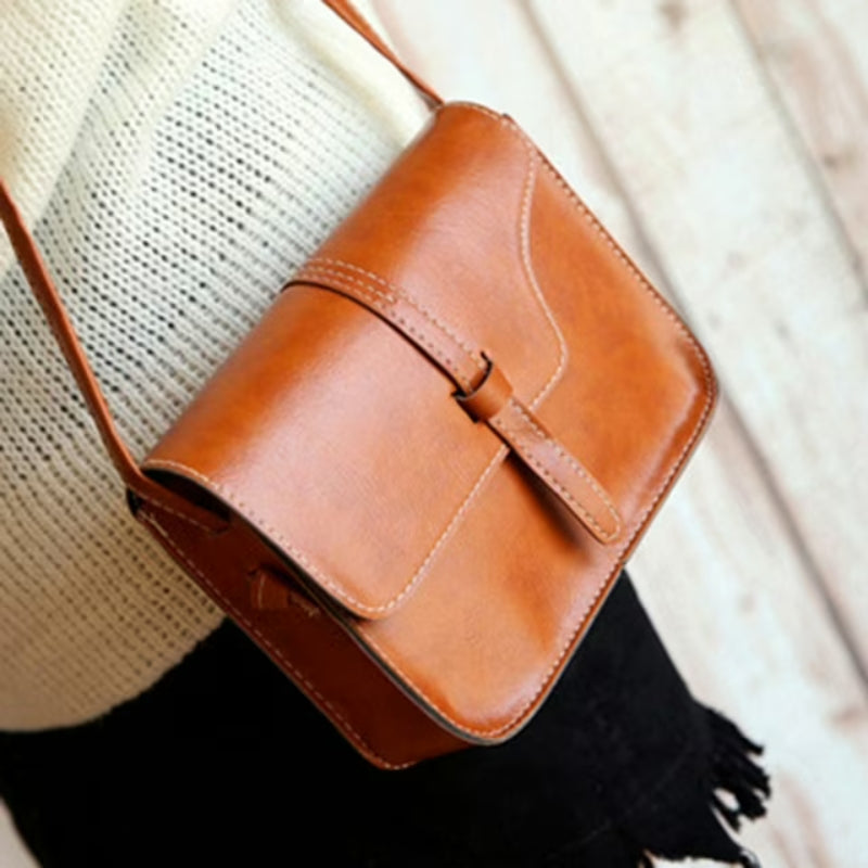 Vintage Leather Crossbody Shoulder Bag - Retro Minimalist Messenger Bags