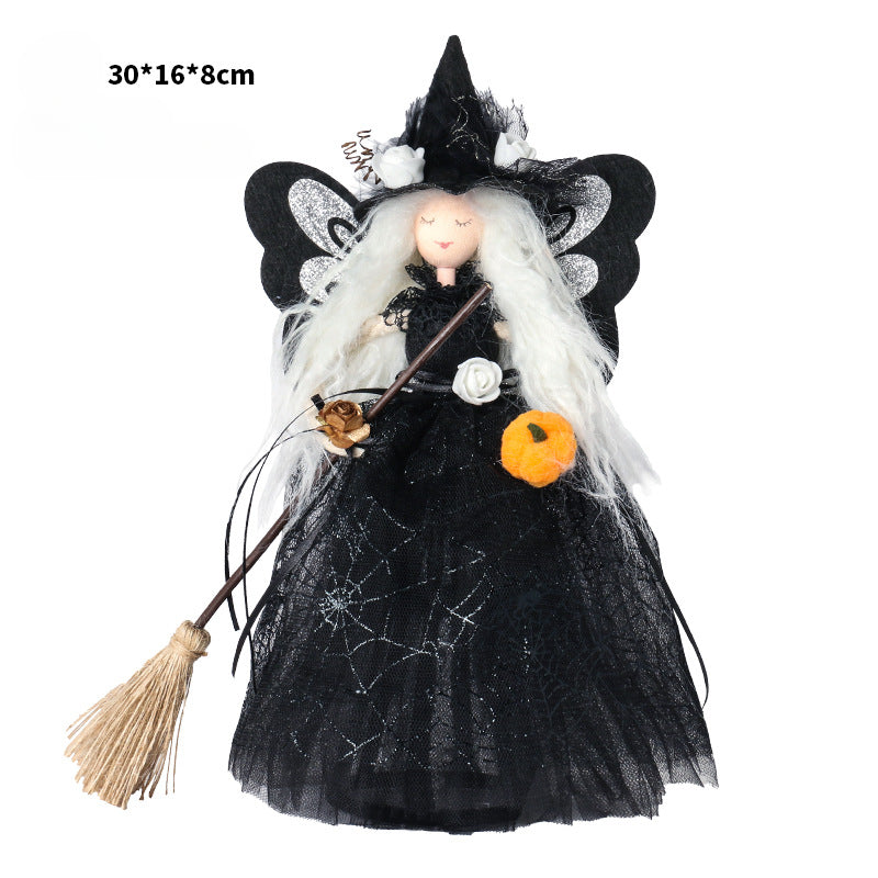 Halloween Decorations - Butterfly Witch Broom Doll Ornament