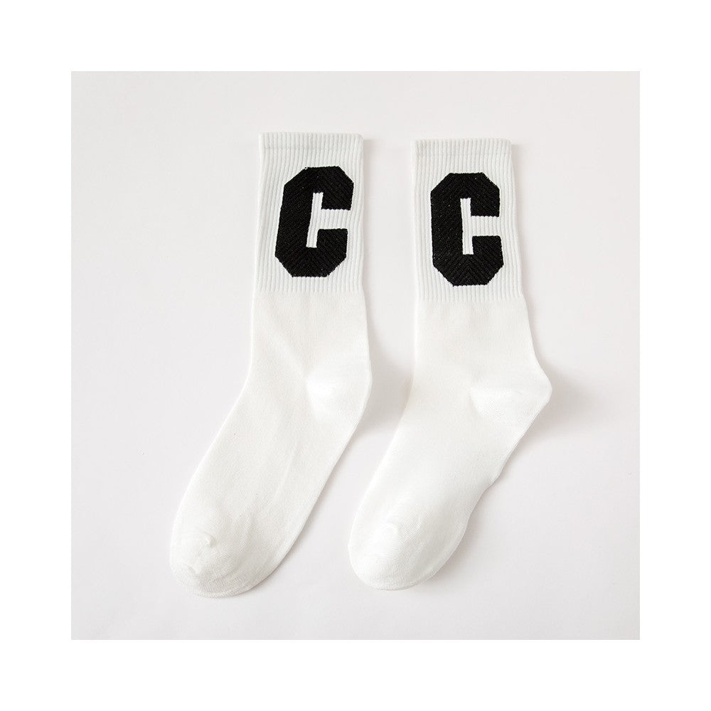 Solid Color Capital Letter C Casual Socks